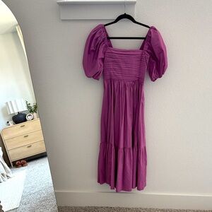 Elegant Purple Puff Sleeve Dress